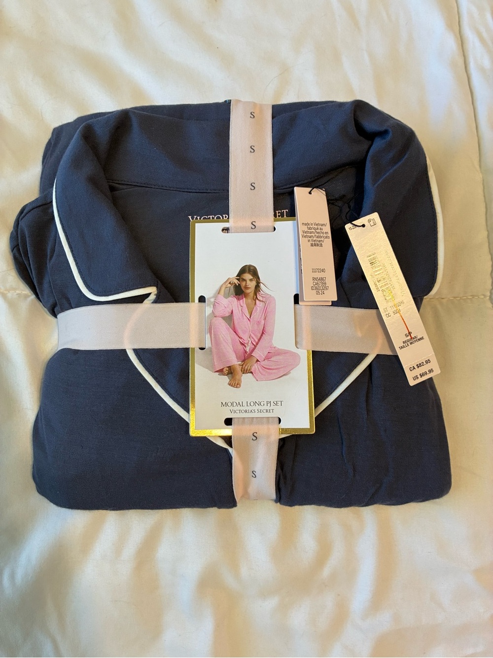 Victoria's Secret Navy Pajama Set with White Piping